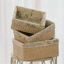 3点セット 手作り 収納かご 手工芸品 ハンドメイド 天然草 草編み 手編み 内布付き 収納 ナチュラル バスケット ケース ボックス キッチン 卓上 おしゃれ 整理整頓 便利 お引越し 新生活 環境にやさしい リビング ベッドルーム エコ インテリア