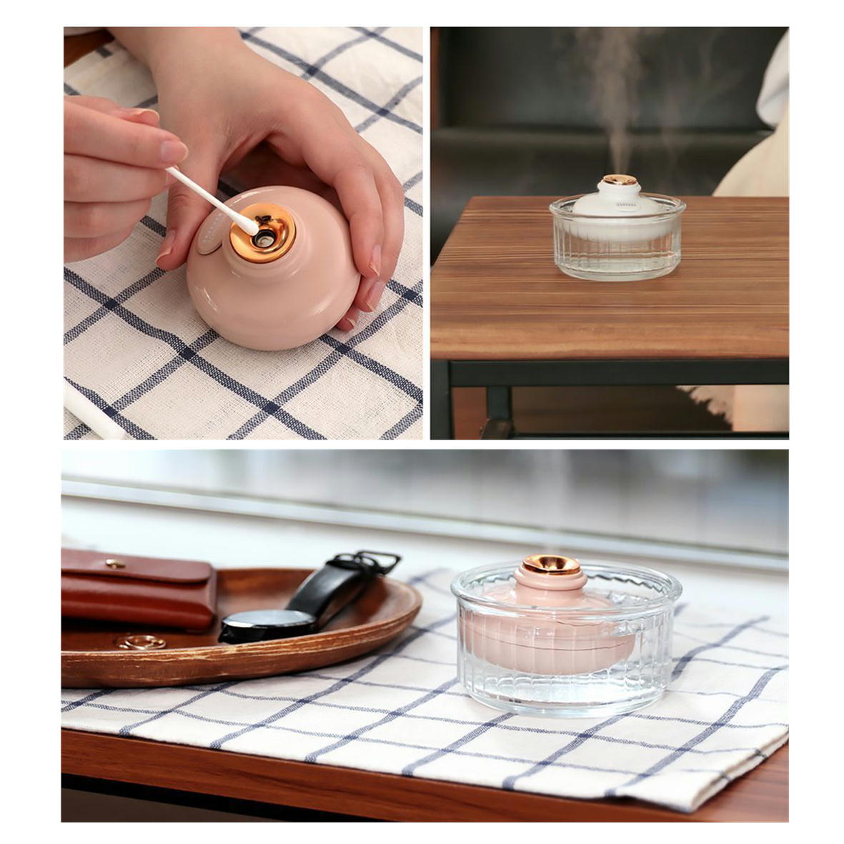加湿器抗菌コンパクト持ち運びplusmore(プラスモア)倒れても水がこぼれにくい充電式コードレス上部給水加湿器MO-HF008(CM(キャメル))