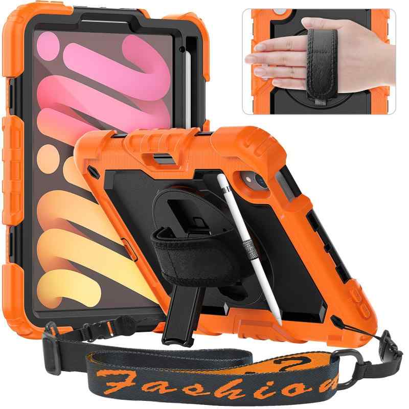iPad Mini6 ケース 8.3インチ (2021モデル) スポーツを愛する ユーザーの為に 耐衝撃 iPad Mini 第6世代 ケース 三層保護 頑丈 保護フィルム付き 360度回転スタンド ペン収納 肩紐 ハンド&シ