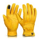 (オゼロ) バイクグローブ 春秋 夏 スマホ対応 革手袋(山羊革) オートバイ サバゲー 自転車 アウトドア 通気性 すべり止め メンズ レディース イエロー/...