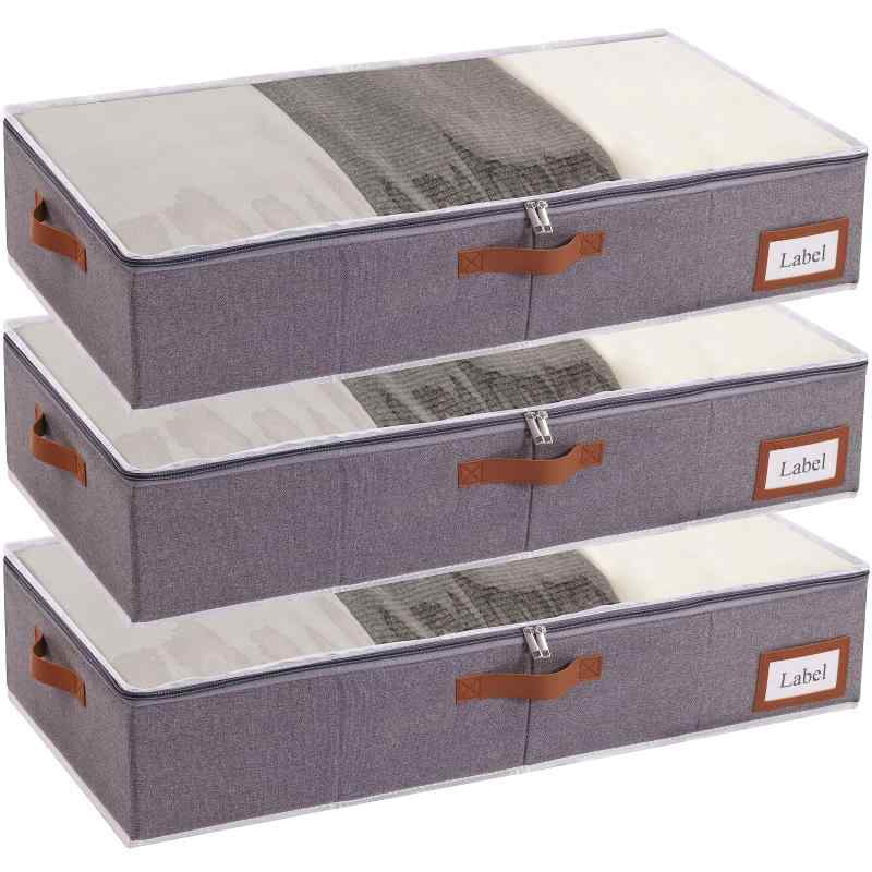 Rakuten - ベッド下収納 ベッド下収納ケース 布団収納袋 折りたたみ式 80x40x15cm 大容量 透明窓付き 取っ手付き 防塵 衣類収納袋 衣類、布団、毛布の収納に適しています (グレー 3個セット)