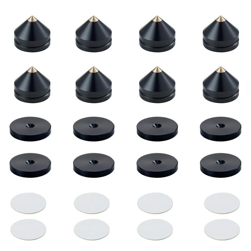 Pailvens インシュレーター スピーカー 8個, スピーカースタンド, 金属製 スパイクスタンド 3M 両面テープ16枚付き, オーディオ音質向上 振動防止, 金銀黒