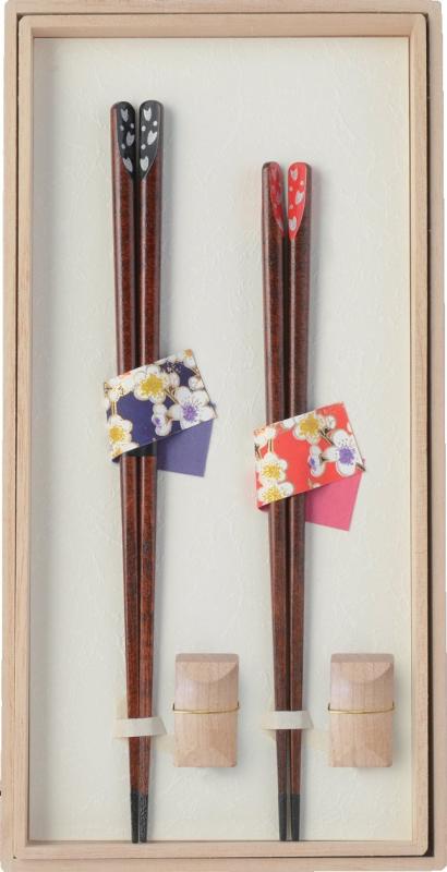 兵左衛門 若狭塗箸 天削桜夫婦箸 23.5cm/21.5cm 箸置付 X-209
