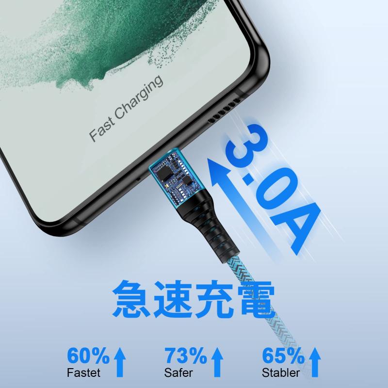 USB Type C ケーブル 急速充電 0.9M/ 3本セット/QC3.0対応 USB A to USB C ケーブル タイプc 充電ケーブル type cコード usb cコード iPhone 15充電用 高速データ転送 高耐久ナイロン素材 iPho