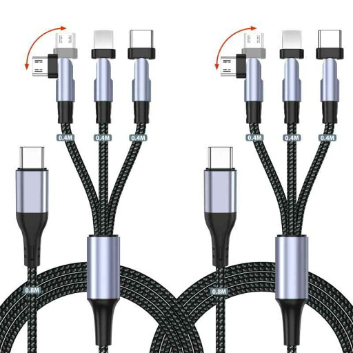 3in1 充電ケーブル usbケーブル L字コネクタ 180度回転可能 急速充電 充電コード 【2本セット/1.2M(40cmの分岐ケーブル+80cm)】 断線防止 絡まり防止 USB Type ケーブル Micro USB ケーブル スマホ 3in1 充電ケーブル usbケーブル L字コネクタ 180度回転可能 急速充電 充電コード 【2本セット/1.2M(40cmの分岐ケーブル+80cm)】 断線防止 絡まり防止 USB Type ケーブル Micro USB ケーブル スマホ