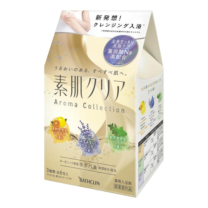 バスクリン薬用入浴剤素肌クリア Aroma Collection 粉末入浴剤 50g×6包 重炭酸 アソート肌の清浄作用を高める重炭酸Na配合の入浴剤の分包アソート原材料: シトラスの香り《有効成分》重炭酸Na、塩化Na《その他の成分》L－グルタミン酸ナトリウム、ホホバ油、無水ケイ酸、カルボキシメチルセルロースナトリウム、香料、黄4、黄5、粘度調整剤 ラベンダーの香り《有効成分》重炭酸Na、塩化Na《その他の成分》L－グルタミン酸ナトリウム、ホホバ油、無水ケイ酸、カルボキシメチルセルロースナトリウム、香料、青2、赤227、粘度調整剤 ハーブの香り《有効成分》重炭酸Na、塩化Na《その他の成分》L－グルタミン酸ナトリウム、ホホバ油、無水ケイ酸、カルボキシメチルセルロースナトリウム、香料、青2、黄4、粘度調整剤ブラント名: バスクリン名: バスクリン商品の重量: 300 g