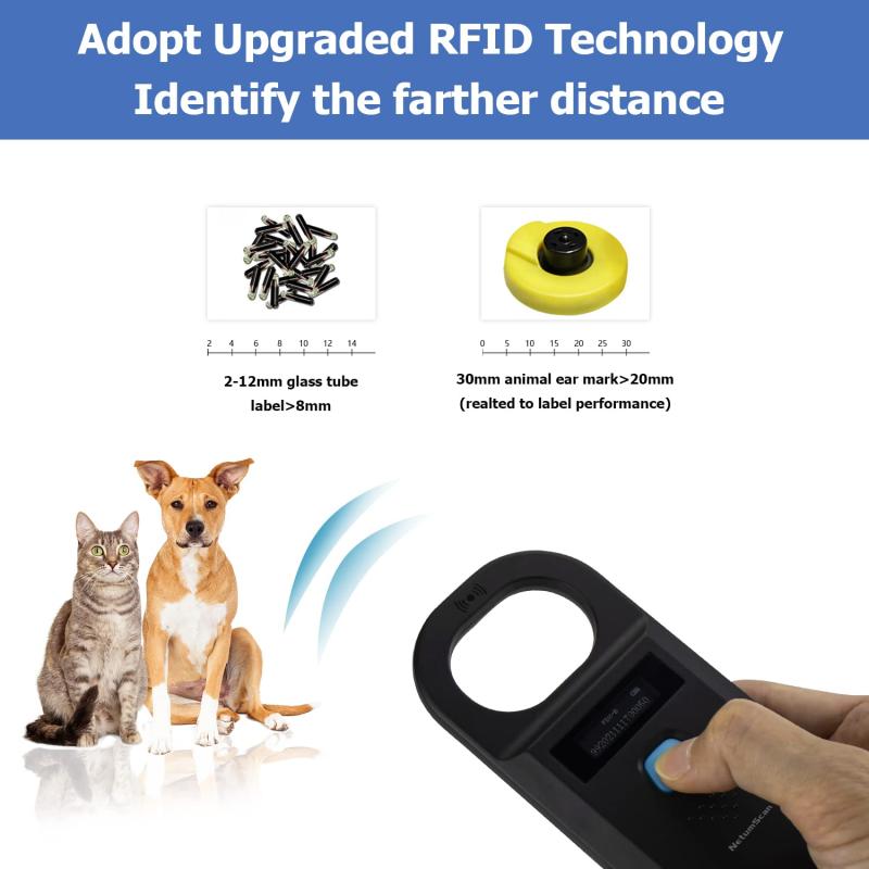 ペットマイクロチップスキャナーリーダー、RFID EMIDハンドヘルドペットチップIDスキャナー充電式データストレージ動物タグスキャナー、ISO 11784/11785用の安定したOLEDディスプレイ、FDX-Bおよ