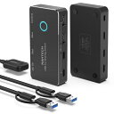 USB 切り替え 3.0 P 2台用 2入力5出力 5Gbps USB 切替器 オーディオ付き マウス キーボード プリンタ 対応 手動切替器機 USB A-Aケーブルx2(1.2m)(2)