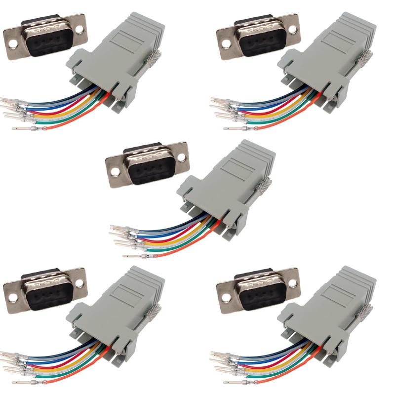 5個 DB9- RJ45変換アダプター DB9 (オス/メス) - RJ45 (メス) シリアル変換コネクタ D-Sub 9ピンをRJ45に変換