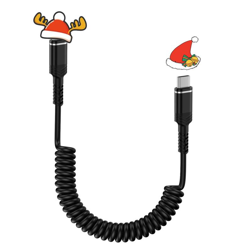 USB-C/Type-C to USB-Cケーブル コイル型 60W/PD対応 伸縮自由（0.3Mから1.2Mまで) タイプc iphone15充電コード Type-C Andriod Galaxy カールケーブル 車用 スマホiPhone15、iPa