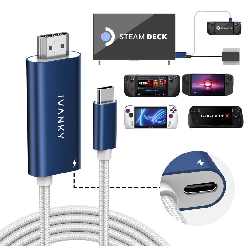 2合1 USB-からHDMIへの100W充電ケーブルドック for Steam Deck OLED/US ROG Ally X/I law, 4K@60Hzケーブル 携帯用ポータブルテレビアダプターコネクタ for テレビ画面拡張