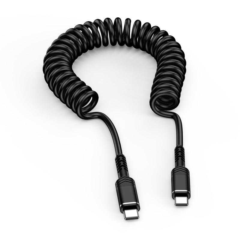 USB Type ケーブル 3A/60W [PD3.0 急速充電・高速データ転送同期] コイル型 伸びる タイプc ケーブル 充電ケーブル [伸び縮み 0.45m-1.83m] USBコード Androidケーブル iPhone15シリーズ iPad