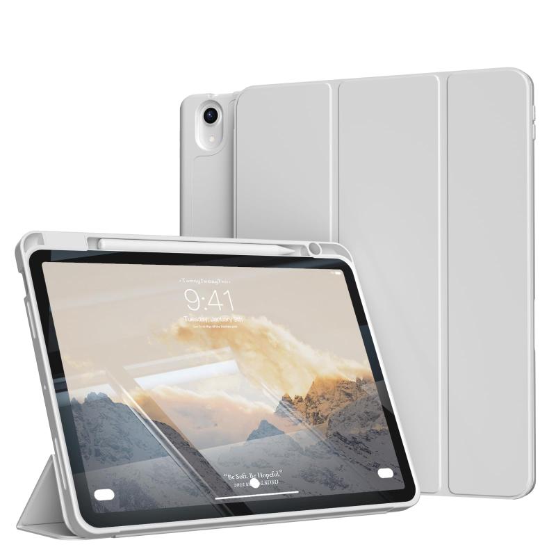 iPad Air 11インチ 2024 ケース/iPad Air 10.9インチ 第5世代2022/第4世代2020 ケース ぺんホルダー付き 薄型軽量 耐衝撃 TPUソフトカバー 三つ折りスタンド Pencilワイヤレス充電対応 オートスリープ/