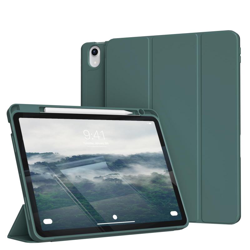 iPad Air 11インチ 2024 ケース/iPad Air 10.9インチ 第5世代2022/第4世代2020 ケース ぺんホルダー付き 薄型軽量 耐衝撃 TPUソフトカバー 三つ折りスタンド Pencilワイヤレス充電対応 オートスリープ/