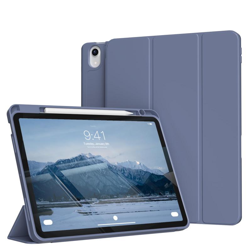 iPad Air 11インチ 2024 ケース/iPad Air 10.9インチ 第5世代2022/第4世代2020 ケース ぺんホルダー付き 薄型軽量 耐衝撃 TPUソフトカバー 三つ折りスタンド Pencilワイヤレス充電対応 オートスリープ/