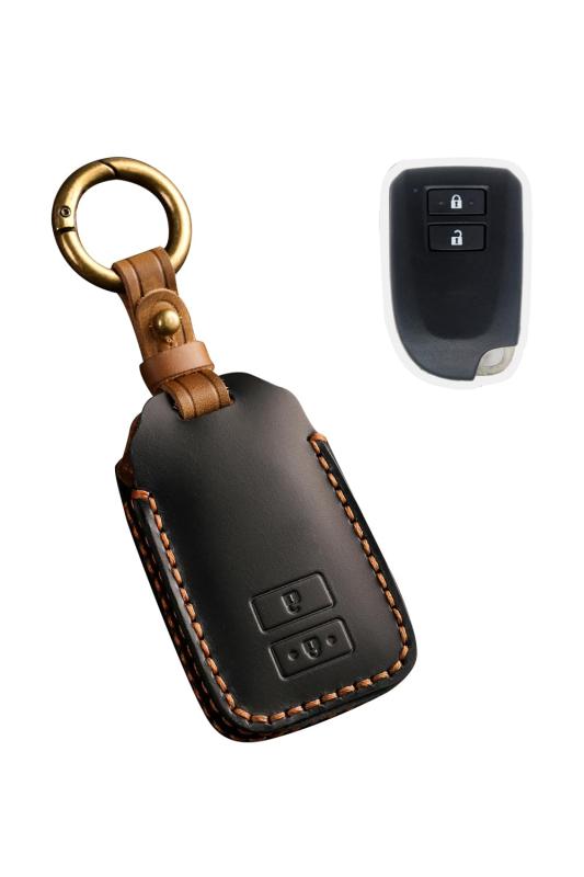 トヨタ 車用 本革 スマートキー用カバー 200系 ハイエース/レジアスエース/ポルテ/スペイドなどレザー製 スマートキーケース 専用設計 キーホルダー (ブラック)