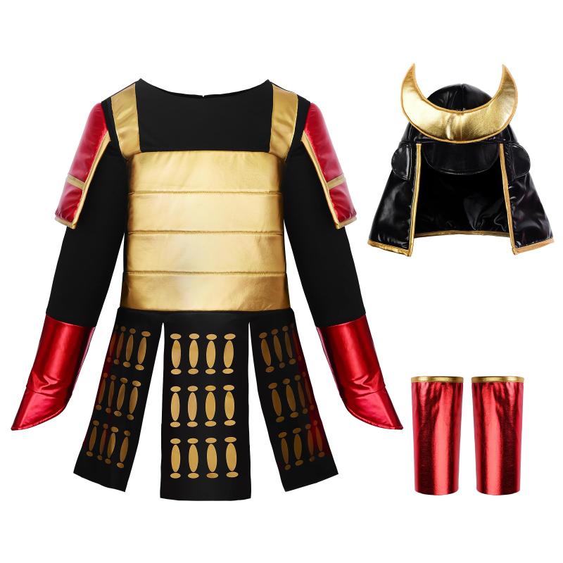 Rakuten - [] ハロウィン 武将 甲冑 子供 和風 コスチューム 帽子セット 黒