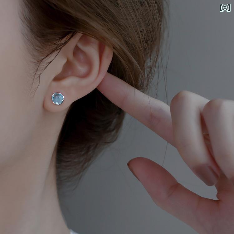 ピアス レディース S925 シルバー 人工サファイア ドロップピアス ブルー 幾何学型...