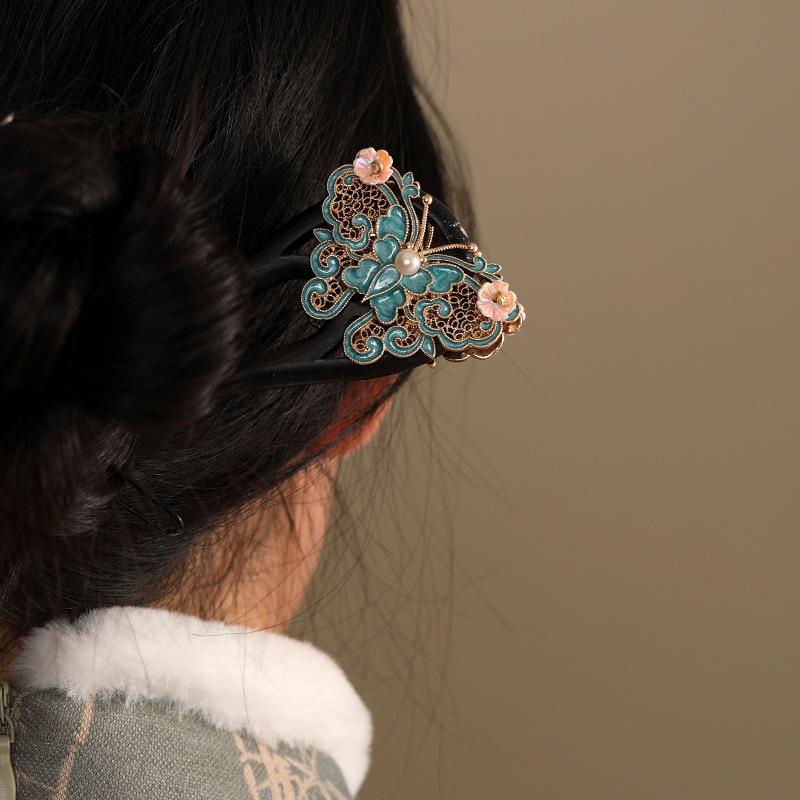 ヘアアクセサリー レディース U字型 簪 黒檀木 かんざし 和装 髪飾り コーム 普段...