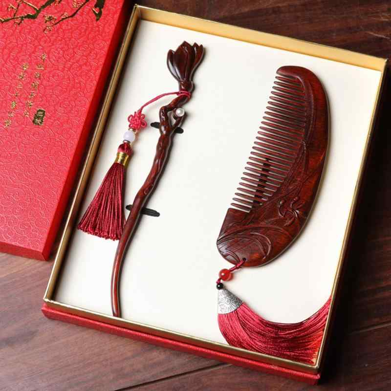 ヘアアクセサリー 木製かんざし&櫛 ギフトボックス 中華風 簪 くしセット 木製...