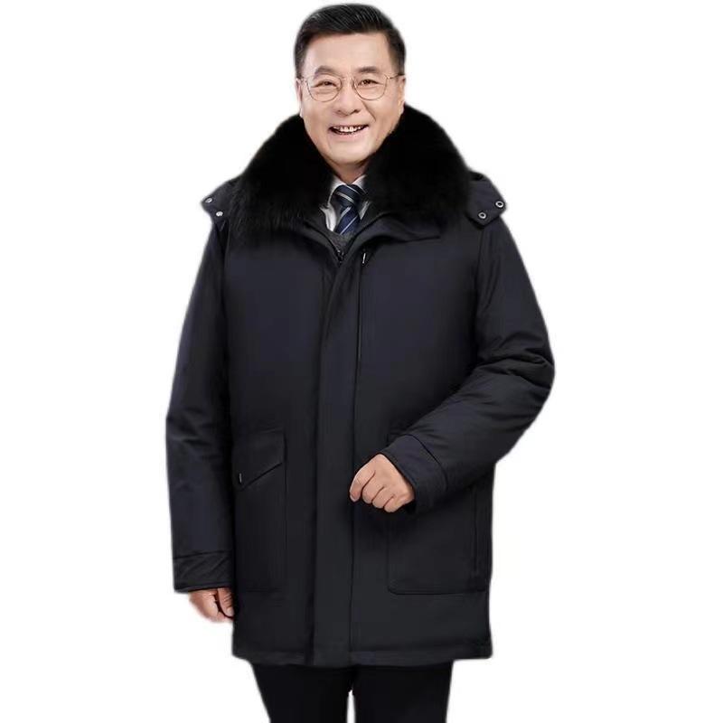 ・填充物: 白鸭绒・含绒量: 56%~60%・款式: 内胆・衣长: 中长款(65cm＜衣长≤80cm)・领型: 立领・门襟: 拉链・厚薄: 加厚・图案: 条纹・风格: 中老年・里料成分: 聚酯纤维（涤纶）・里料成分含量: ・面料名称: 聚酯纤维・主面料成分: 聚酯纤维（涤纶）・主面料成分的含量: ・适用场景: 日常・颜色: 黒,藍色,卡其色・尺码: M,L,XL,XXL,XXXL,XXXXL・功能: 可脱卸内胆・款式细节: 多口袋・适用年龄段: 成人・适用性别: 男・产品类别: 羽绒服・充绒量: 300g