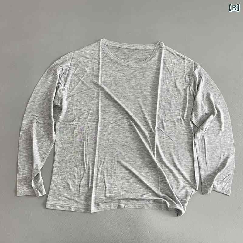 Tシャツ レディース 天竺 長袖 丸首 レーヨン 無地 ゆったり トップス 接触冷感 薄手 日焼け防止 普段使い カジュアル 白 グレー 青 黒 miraiyuki-10730523 MIRAIYUKI サンプル画像3