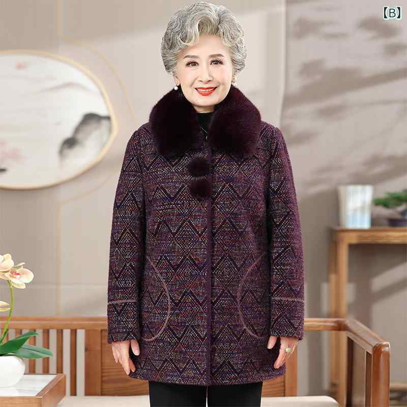 コート レディース ミセス 高齢者 70代 80代 裏起毛 あったか ファーフリース アウター シニア 上品 エレガント パープル レッド ポリエステル ゆったり 着やすい ポケット付き miraiyuki-10767746 MIRAIYUKI サンプル画像3