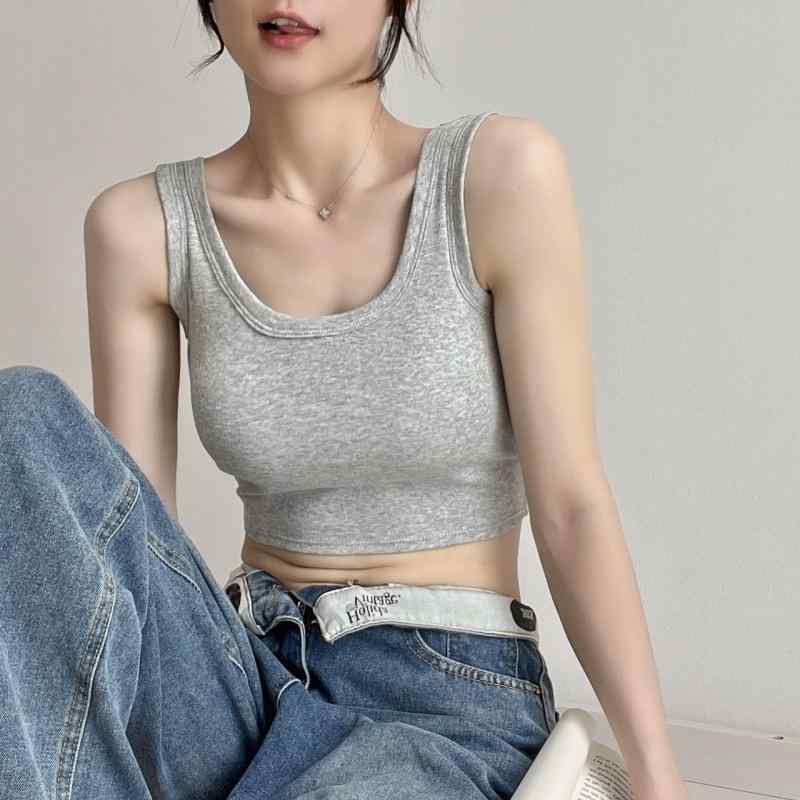 ・カテゴリ: 背心・スタイル: 百搭・主な素材: 綿・主な素材含有率: 90%（含）-95%（不含）・ネックライン: 丸首・袖丈: なし・カラー展開: 白.黒.グレー・サイズ展開: 均码（35-60kg）・生地厚さ: 適中(161-180g/平米)・デザイン詳細: 綿パッド