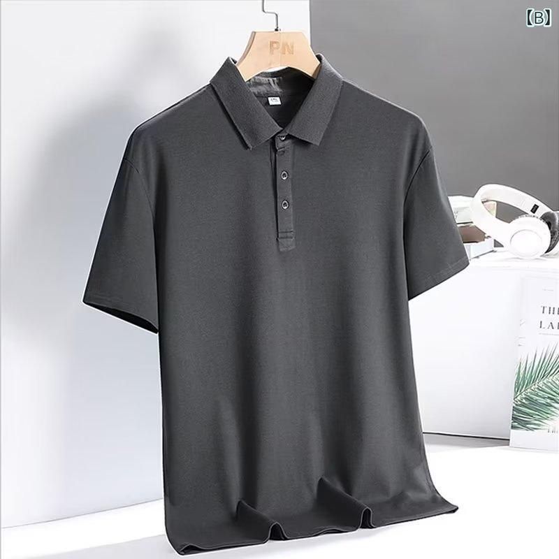メンズ POLOシャツ 短袖 夏用 アイス 接触冷感 薄手 軽量 ゆったりシルエット 色 翻領 運動 レジャー 日常 綿混 ポリエステル 耐摩耗 イージーケア 浅灰 深灰 紺 黒 大きめサイズ 肥満対応 涼感 体感 - 2