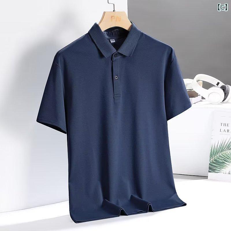 メンズ POLOシャツ 短袖 夏用 アイス 接触冷感 薄手 軽量 ゆったりシルエット 色 翻領 運動 レジャー 日常 綿混 ポリエステル 耐摩耗 イージーケア 浅灰 深灰 紺 黒 大きめサイズ 肥満対応 涼感 体感 - 3
