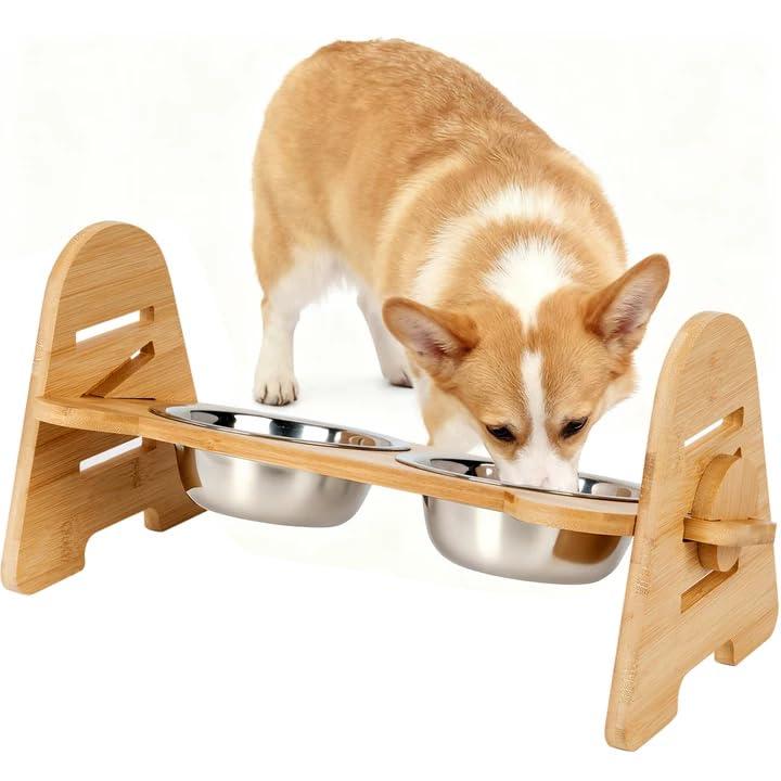 犬食器 犬餌入れスタンド 天然竹製