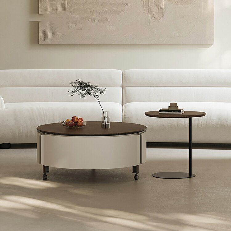 ネストテーブル センターテーブル 収納 引き出し付き 机 ローテーブル サイドテーブル テーブル コーヒーテーブル 丸テーブル 円形 在宅 来客用 丸型 高級感 コンパクト シンプル 大小 幅40cm 幅50cm 幅80cm ブラウン 天板 木製天板 合成革 来客対応 在宅ワーク テレワーク