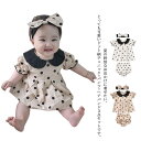 ベビー服 女の子 水玉柄 ロンパース ワンピースチュニック カバーオール キッズ服 子供服 ショートパンツ ヘアバンド 上下 新生児 赤ちゃん リボン フリル 可愛い かわいい 安い(4)