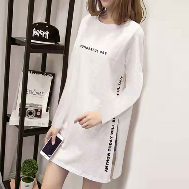 送料無料 Tシャツ ロング丈 レディース tシャツワンピース 半袖 ロゴ付き カットソー ワンピース 半袖 スリット ロング丈Tシャツ カジュアル 春 夏 秋