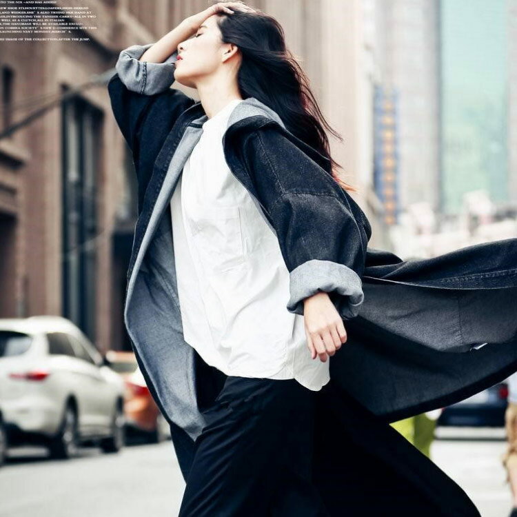 デニムトレンチコート レディース トレンチコート スプリングコート 長袖 ロング丈 フード付き 無地 デニムコート アウター ゆったり 着痩せ カジュアル おしゃれ