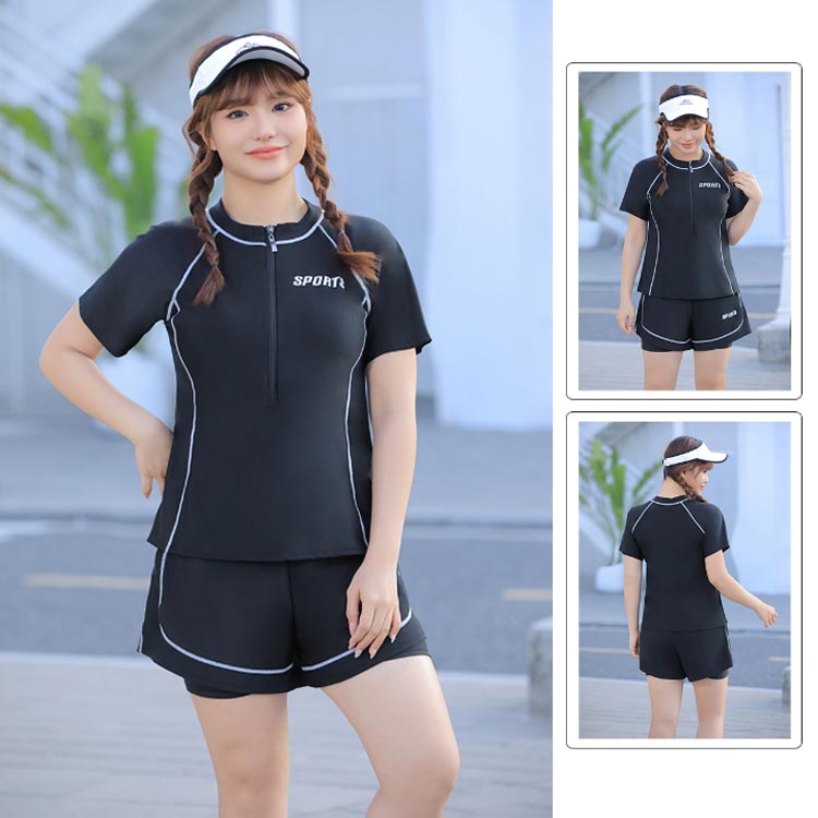 超大きいサイズ 大人 3XL~5XL！ レイヤード風 レディース フィットネス水着 体型カ...