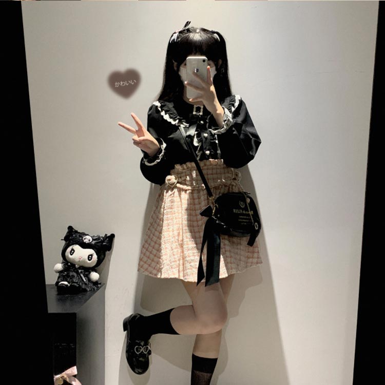 レースブラウス ブラウス トップス レース ハートビジューリボン 長袖 ロリータ 地...