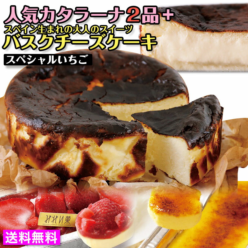 お取り寄せスイーツ 送料無料 【みれい菓】人気カタラーナ2品とバスクチーズケーキセット 札幌カタラーナとスペシャルいちごカタラーナ＋バスクチーズケーキ（計890g）バスチー カタラーナ アイス プリン クレームブリュレ