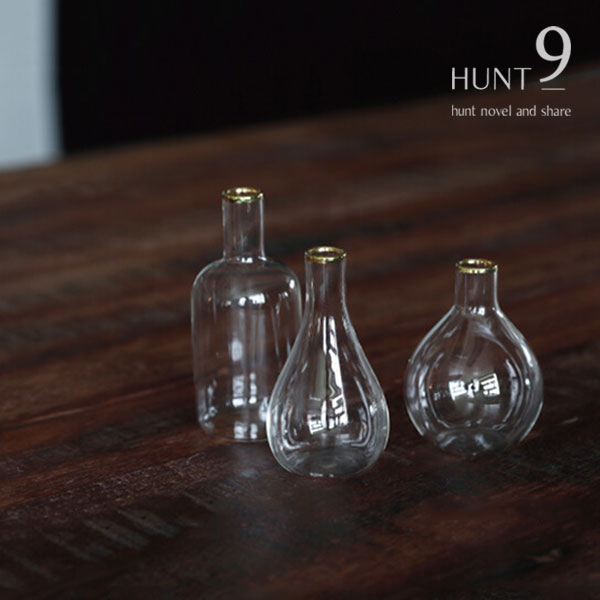 HUNT9「Hazel Jr. 一輪挿しセット」 Flask Bottle Pot ヘーゼルジュニア フラワーベース 花瓶 ガラス
