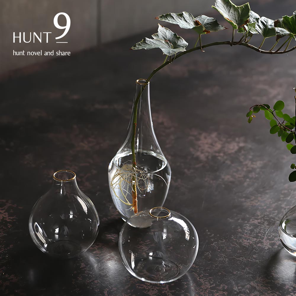HUNT9 「フラワーベース Hazel」 Ball/Tall/Oval 一輪挿し 花瓶 金縁 ゴールド クリア 透明 小さい ヘーゼル シンプル アンティーク ボール トール オーバル