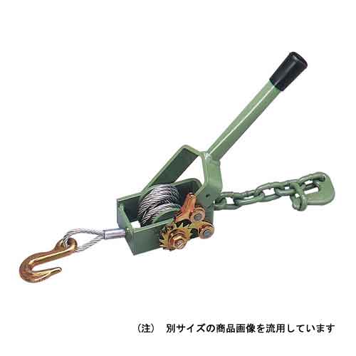 【用途】小型・中型トラック用ワイヤー荷締機。【機能・特徴】鋼管（パイプ）ハンドルで軽量です。【仕様】●ワイヤー径：6mm。●ワイヤー長さ：1．6m。●安全荷重：600kg。●鋼管（パイプ）ハンドルタイプ。【材質】●鋼。【商品サイズ】幅500×高さ120×奥行90mm　重量2700g　