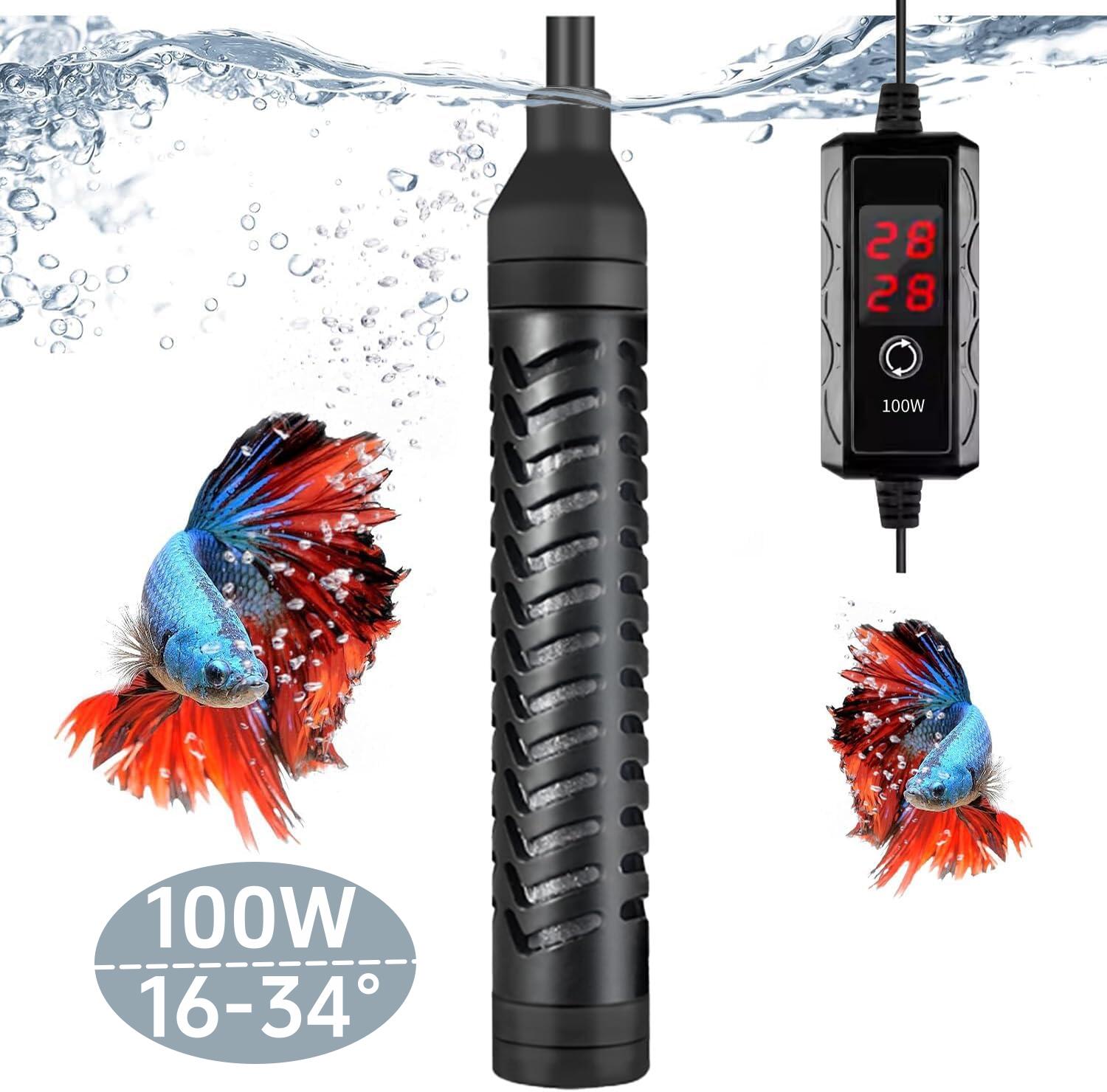 水槽用ヒーター 100W デジタル温度表示 金魚/メダカ/カメ/熱帯魚 水温調節 16-34°石英ガラス 難燃性プラスチック リアルタイム