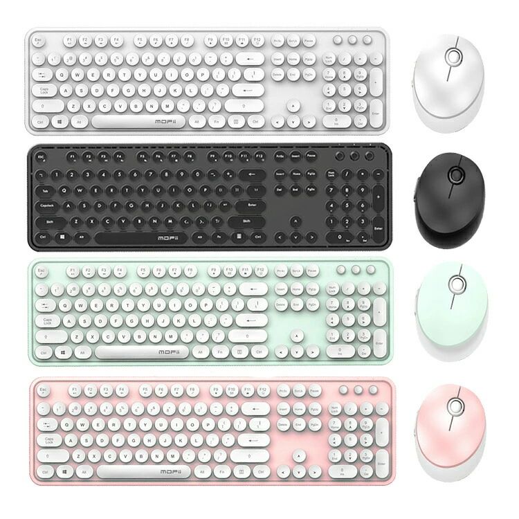 マウスセット 2.4G無線 静音 タイプライター風キーボードマウスセット USBレシーバー 円形キーキャップ オフィス ゲーム 自宅 誕