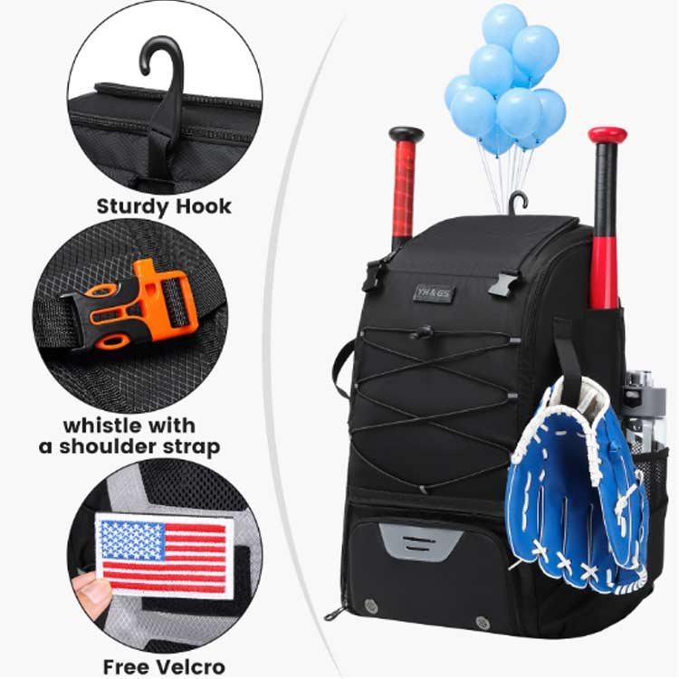 みろくshopの野球バッグ 43L ベースボール リュック 大人 大容量 リュックサック デイパック バット収納 野球 バックパック リュック ソフト｜アングル2