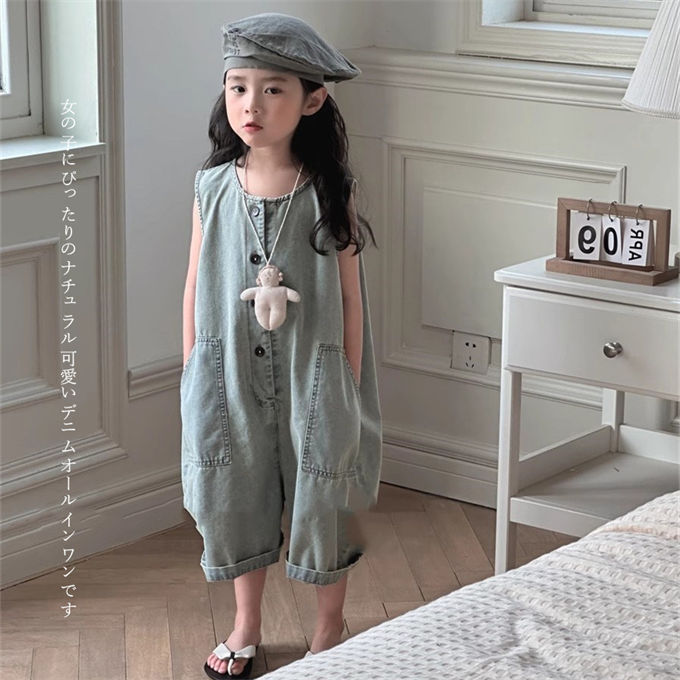 キッズ ノースリーブ 女の子 ポケット付き 子供服 夏 おしゃれ 柔らかい カジュア...