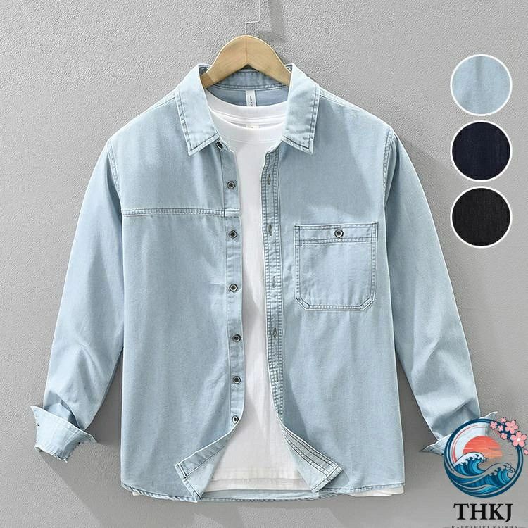 ダンガリーシャツ 秋服 秋物 シャツ カジュアルシャツ トップス 長袖 100%綿 メンズ ファッション