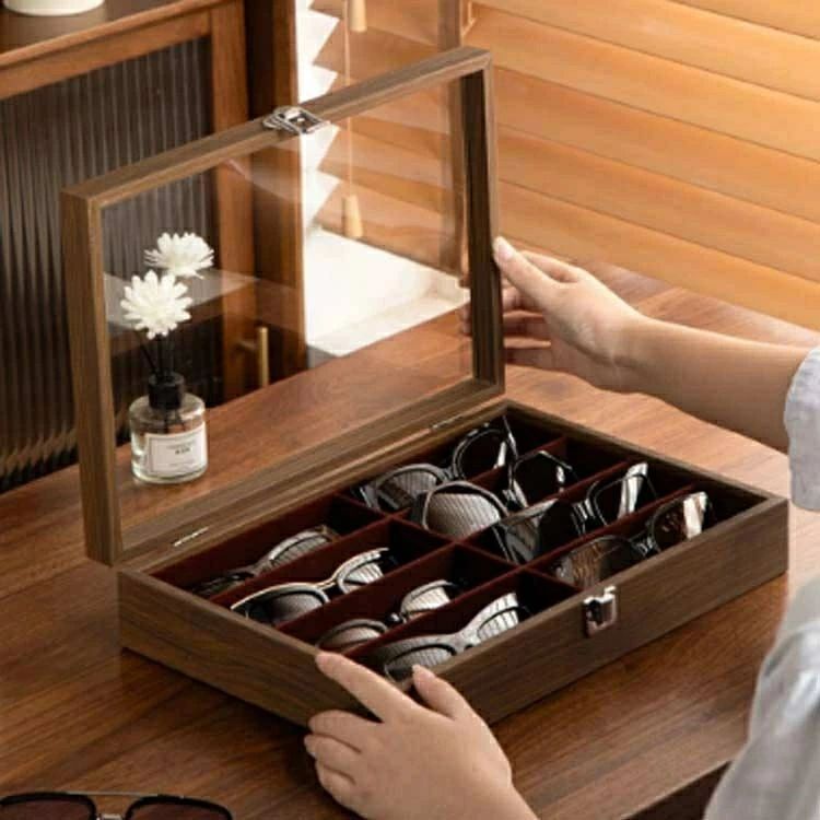 木製 メガネ 眼鏡ケース 収納ケース おしゃれ クリア 蓋付き 8本セット ナチュラル...