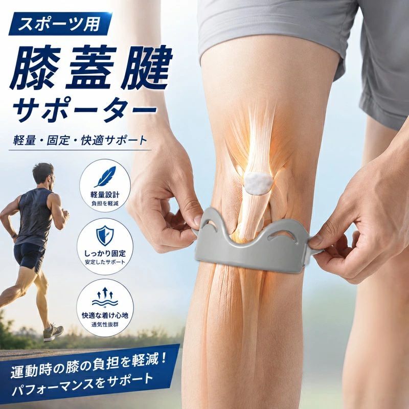 【サラリと快適な着用感】高品質なポリエステル繊維を採用し、優れた耐摩耗性と高い通気性を実現しました。柔らかく伸縮性に富んだ素材が運動時の摩擦による不快感を軽減し、長時間の着用でも膝を優しく保護します。汗をかきやすいフィットネスや屋外でのトレーニングでも、肌をドライで快適に保ち、日常のお手入れや洗濯も簡単で衛生的にご使用いただけます。【ブレない安定感で膝を保護】アウトドアスポーツやフィットネスのために設計された構造で、運動時の膝への負担を効果的に分散します。サッカー、バスケットボール、バレーボールなどの激しい動きでも膝の安定性とサポート力を高め、正しいフォームの維持をサポートします。これにより、運動中の怪我のリスクを減らし、パフォーマンス向上と快適なスポーツ体験を両立させます。【膝の動きに寄り添う科学的サポート】人間の膝関節の動きを模倣した革新的なバイオニクス（生体模倣）外骨格デザインを採用しました。関節の自然な軌跡に合わせて科学的にサポートすることで、膝にかかる疲労や圧力を和らげます。日頃から運動を楽しまれる方はもちろん、膝に軽い違和感や負担を感じている方の関節のコンディション維持と保護に最適です。【幅広い体型にフィットする汎用性】人間工学に基づいた設計により、年齢や体型を問わず幅広いユーザーにフィットするユニバーサルデザインを実現しました。日常の軽い運動から本格的なスポーツまで、どのようなシーンでもズレにくく安定したサポート力を提供します。性別や世代を選ばずに使用できるため、ご家族での共有や、様々な膝の保護ニーズに柔軟に対応します。【動きを妨げない無重力のような軽さ】極限まで無駄を省いた軽量設計と無重力感覚の着用コンセプトにより、膝への余計な負担を最小限に抑えます。肌にぴったりとフィットしながらも関節の柔軟な動きを妨げないため、着用していることを忘れるほどの快適さです。長時間の使用や運動のピーク時でも、軽やかに膝を守り抜き、健康的なアクティブライフを支えます。