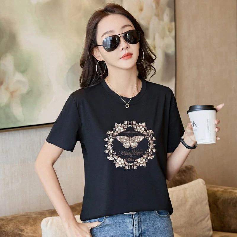 tシャツ レディース 半袖 カットソートップス 接触冷感 滑らか Tシャツ 花柄 蝶プリント おしゃれ 春 夏 秋 女子 アメカジ キレ miroku01-10049671 みろくshop サンプル画像2