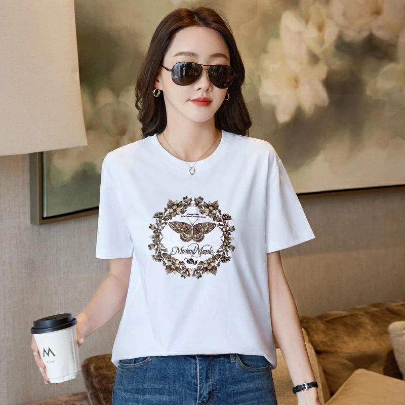 tシャツ レディース 半袖 カットソートップス 接触冷感 滑らか Tシャツ 花柄 蝶プリント おしゃれ 春 夏 秋 女子 アメカジ キレ miroku01-10049671 みろくshop サンプル画像3